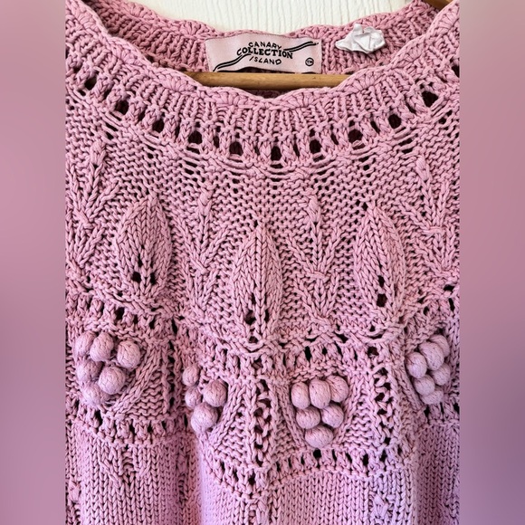 UNREAL Vintage Dusty Pink Knit Woven Crochet Cotton Sweater Jumper Pullover - Picture 7 of 11